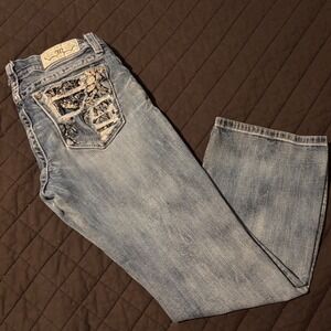 Miss Me Easy Boot Y2K Distressed Lace Back Pocket Jeans Sz 28 Mid Rise B3115E82S